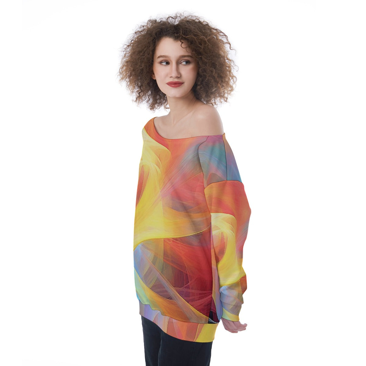 All-Over Print Oversized Women's Off-Shoulder Sweatshirt