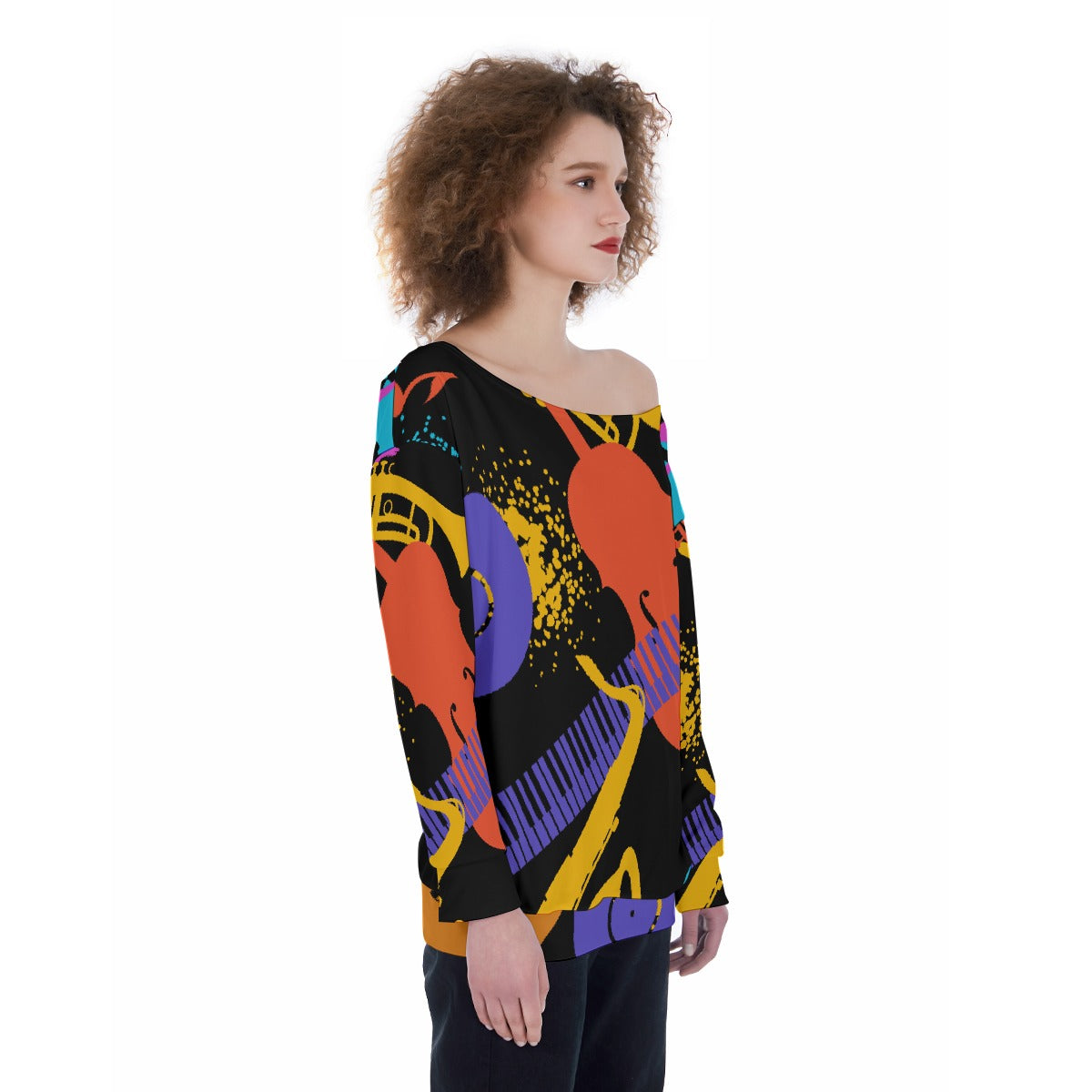 All-Over Print Oversized Women's Off-Shoulder Sweatshirt