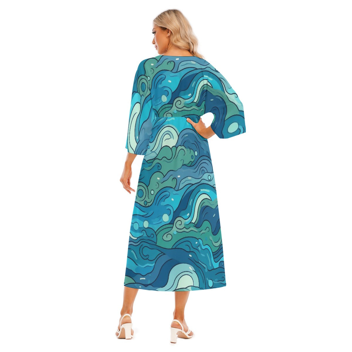 All-Over Print Women's Mid-Sleeve Long Dress