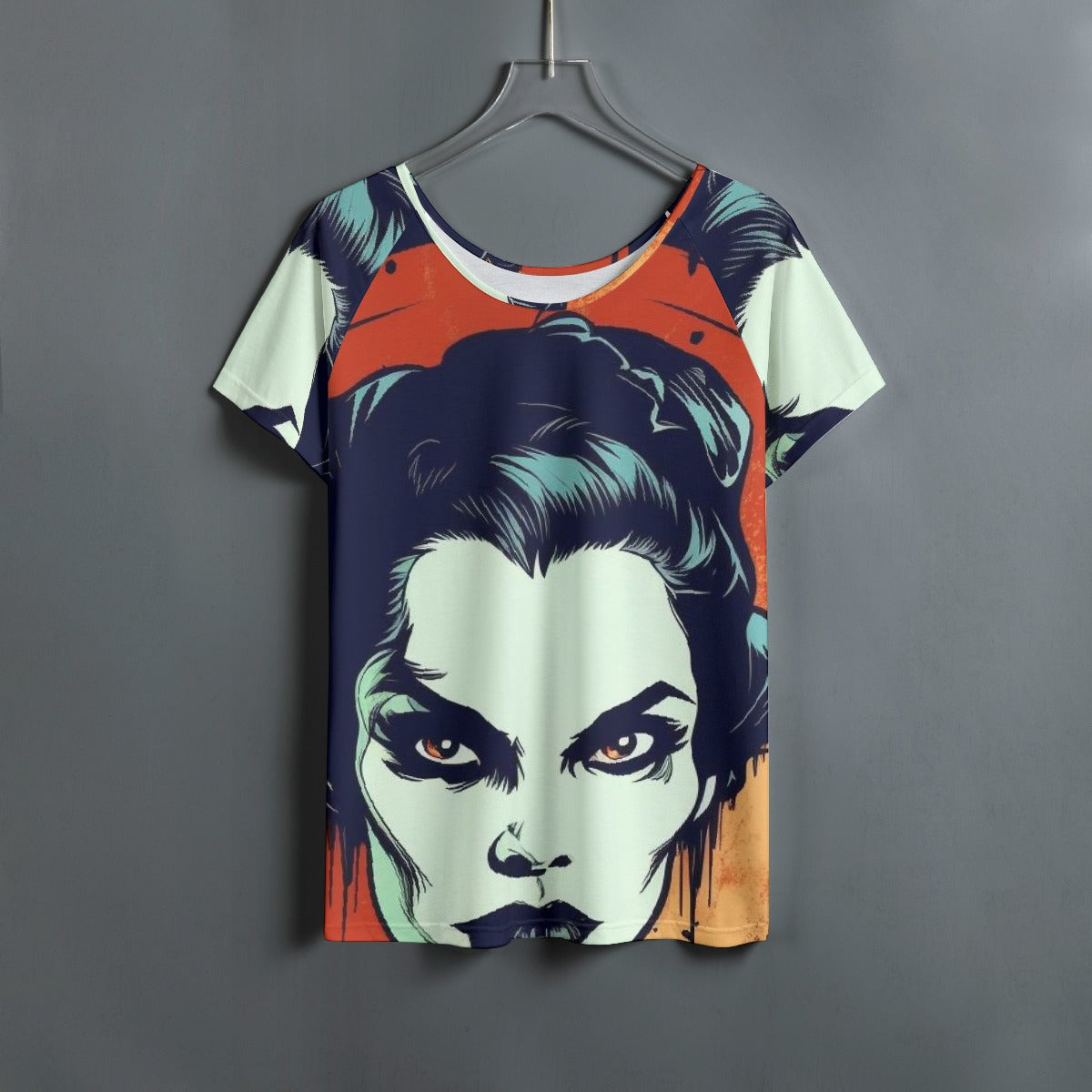 All-Over Print Women's Round Neck T-shirt With Raglan Sleeve