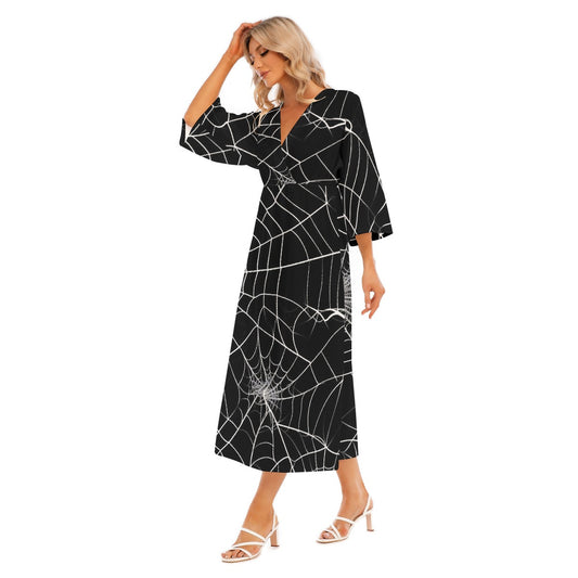 All-Over Print Women's Mid-Sleeve Long Dress