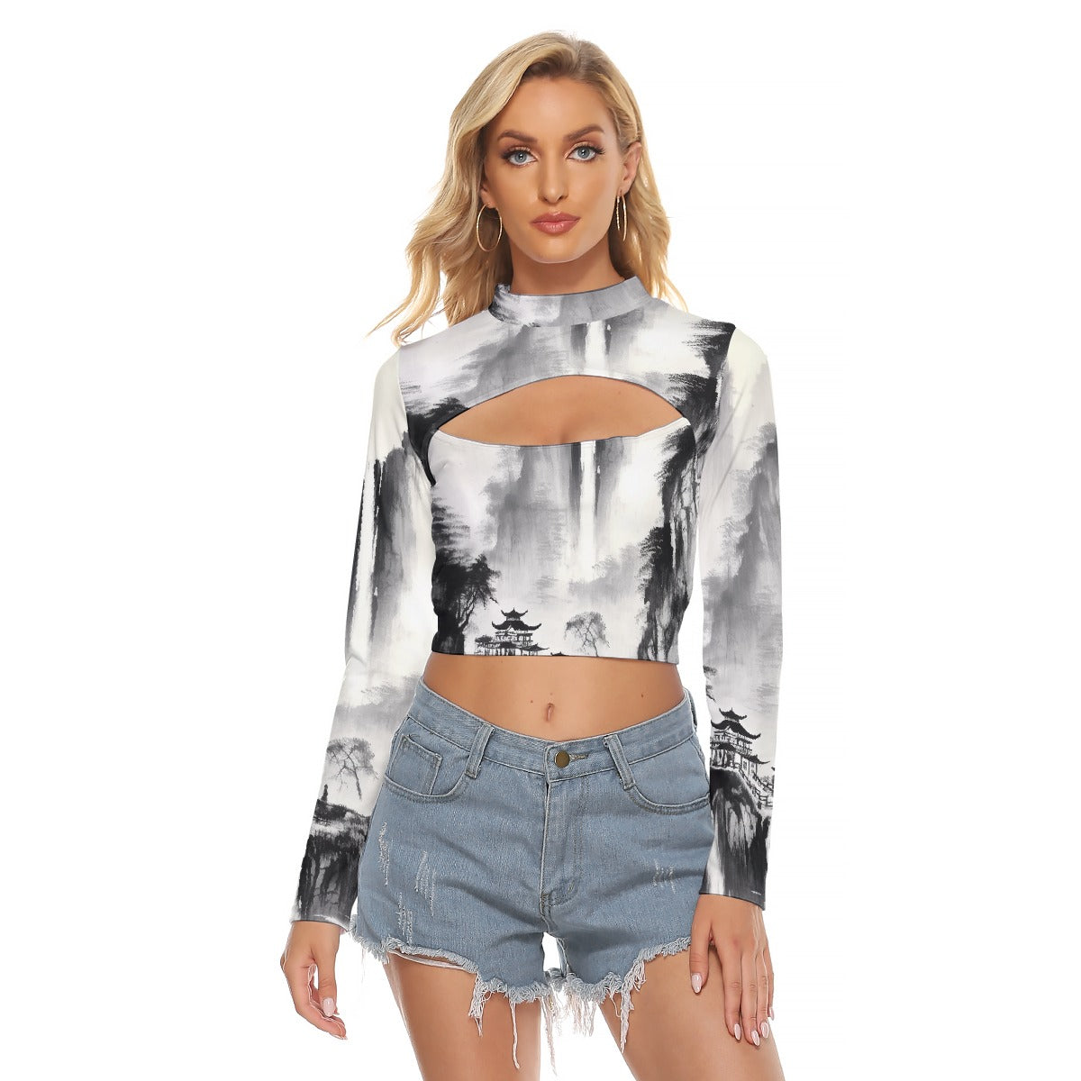 All-Over Print Women's Hollow Chest Keyhole Tight Crop Top