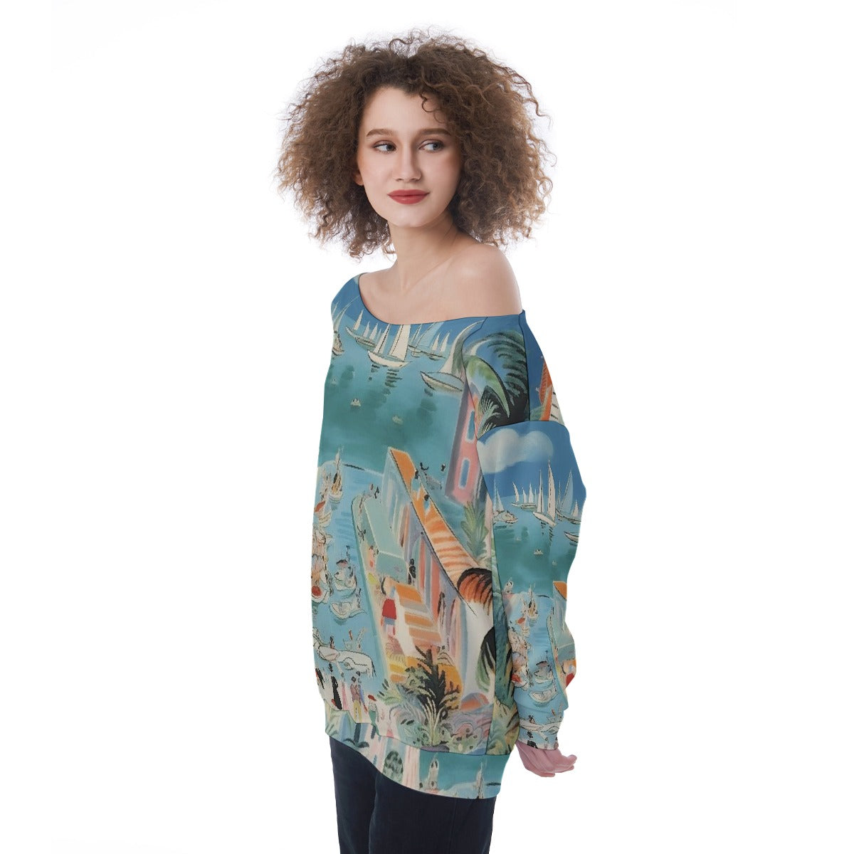 All-Over Print Oversized Women's Off-Shoulder Sweatshirt