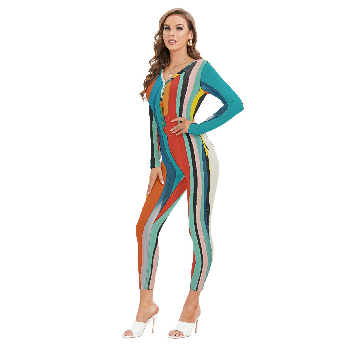 All-Over Print Women's Plunging Neck Jumpsuit