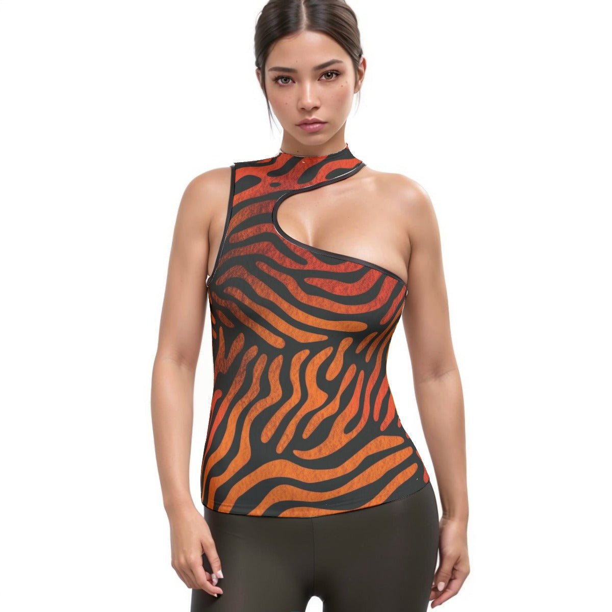 All-Over Print Women's Halter Sleeveless Asymmetrical Tank Top