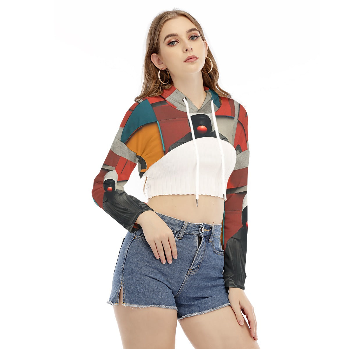 All-Over Print Women's Smock Short Hoodie With Long Sleeve