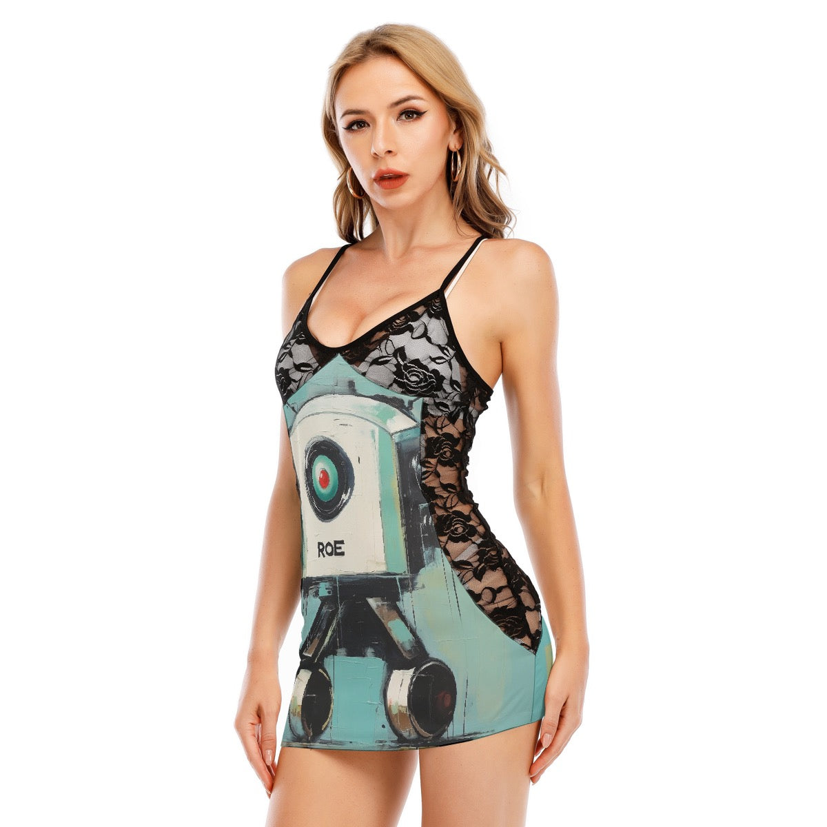 All-Over Print Women's Black Lace Cami Dress