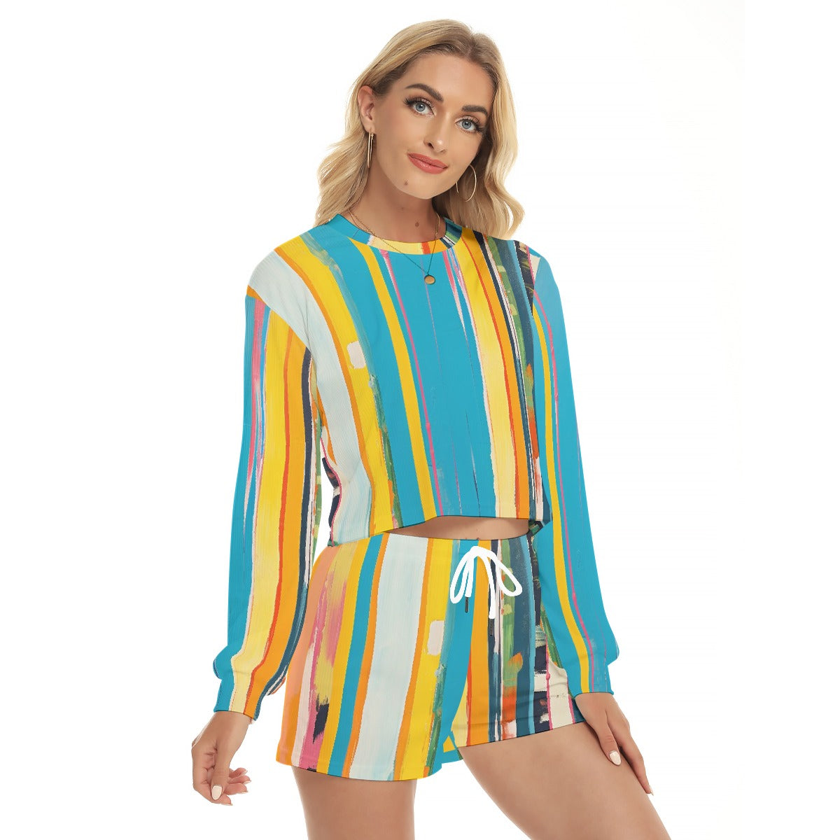 All-Over Print Women's Short Sweatshirt And Pants Suit