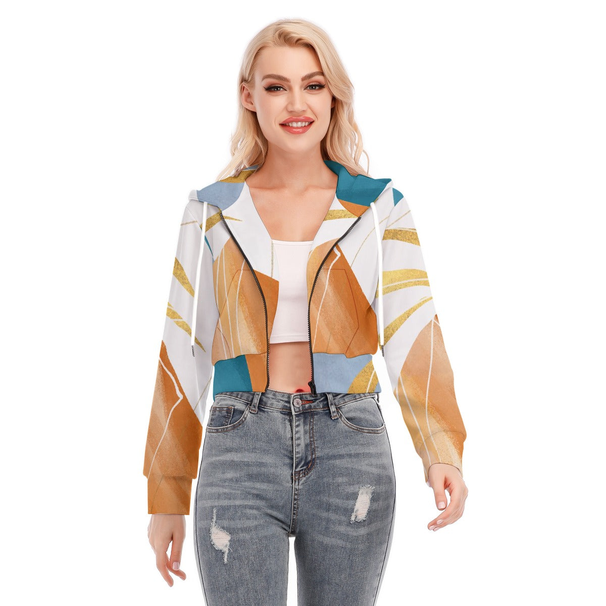 All-Over Print Women's Crop Top Hoodie With Zipper Closure