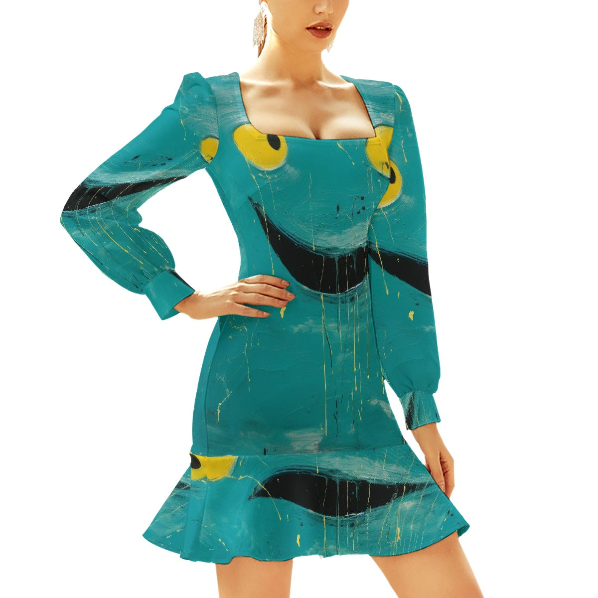 All-Over Print Women's Ruffle Hem Skinny Dress