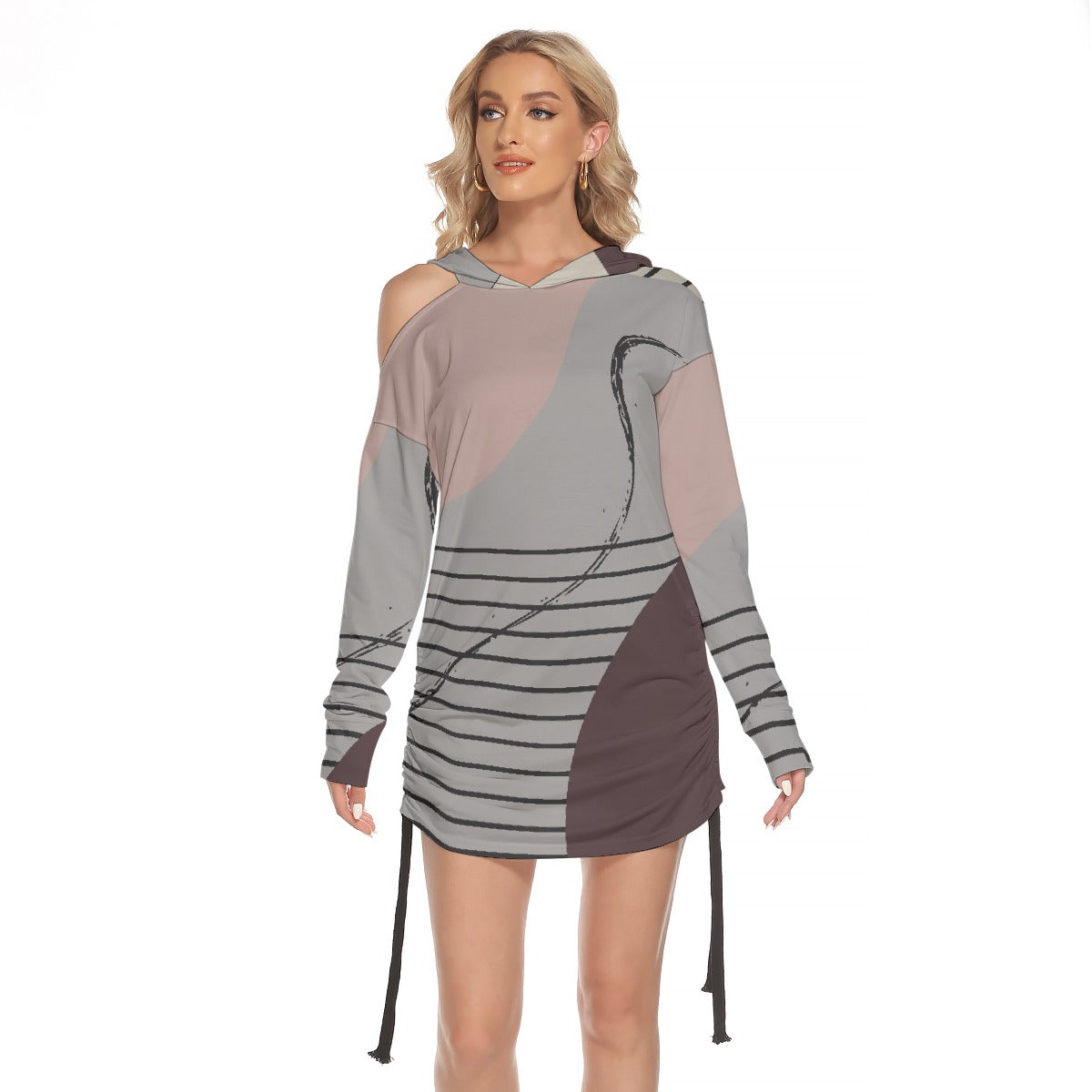 All-Over Print Women's One-shoulder Dress With Waist Shirring