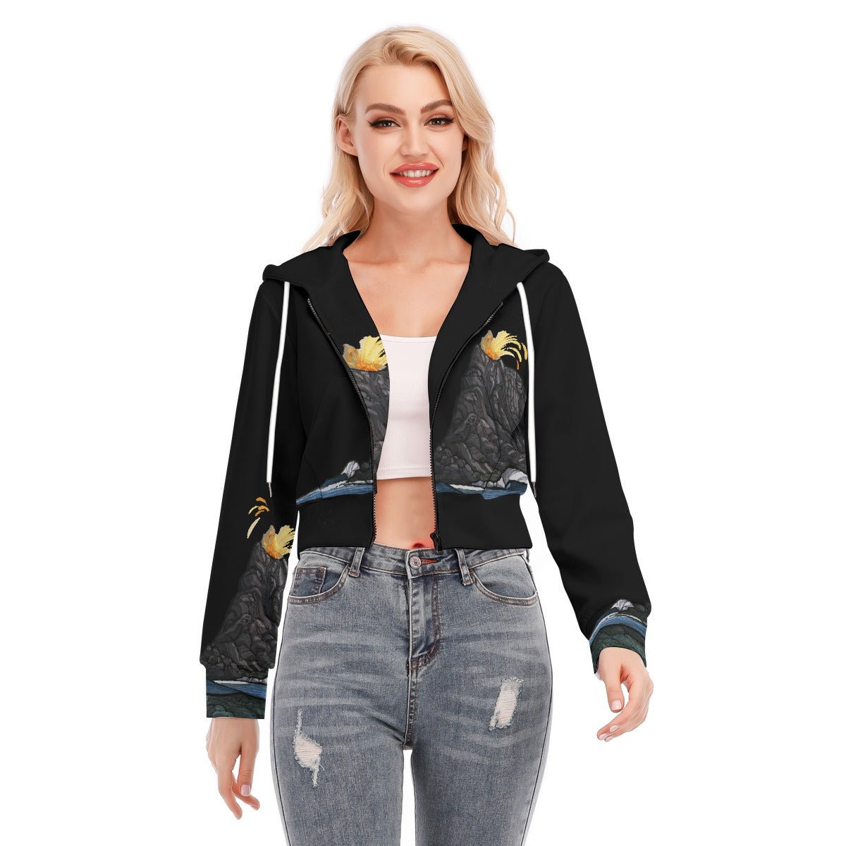 All-Over Print Women's Crop Top Hoodie With Zipper Closure