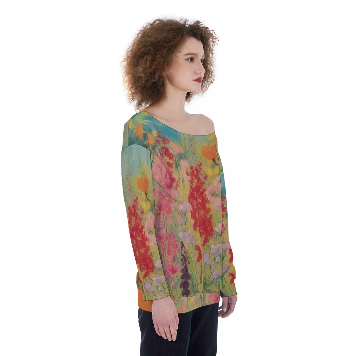 All-Over Print Oversized Women's Off-Shoulder Sweatshirt