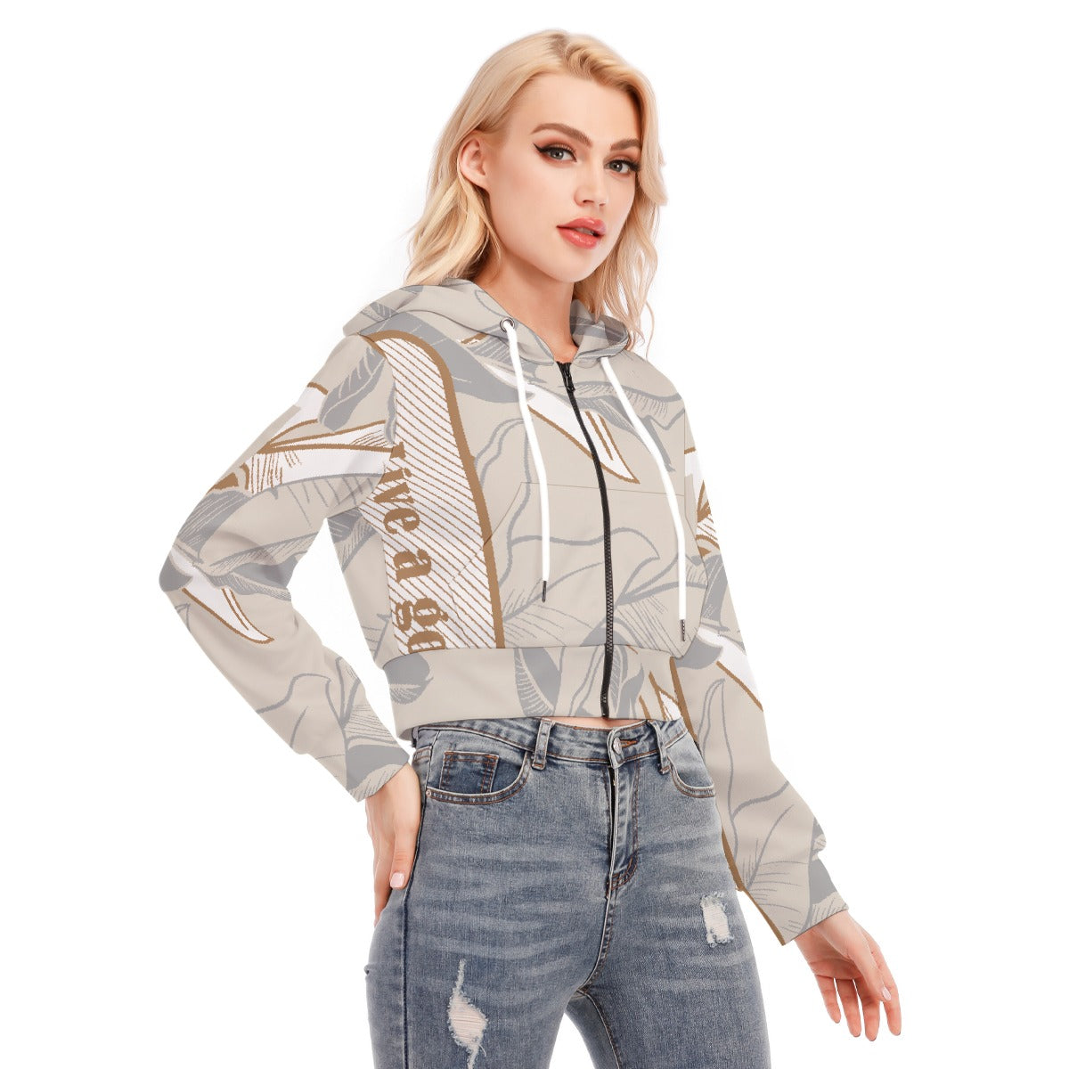 All-Over Print Women's Crop Top Hoodie With Zipper Closure