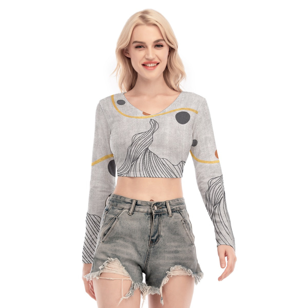 All-Over Print Women's Back Hollow T-shirt With Strap