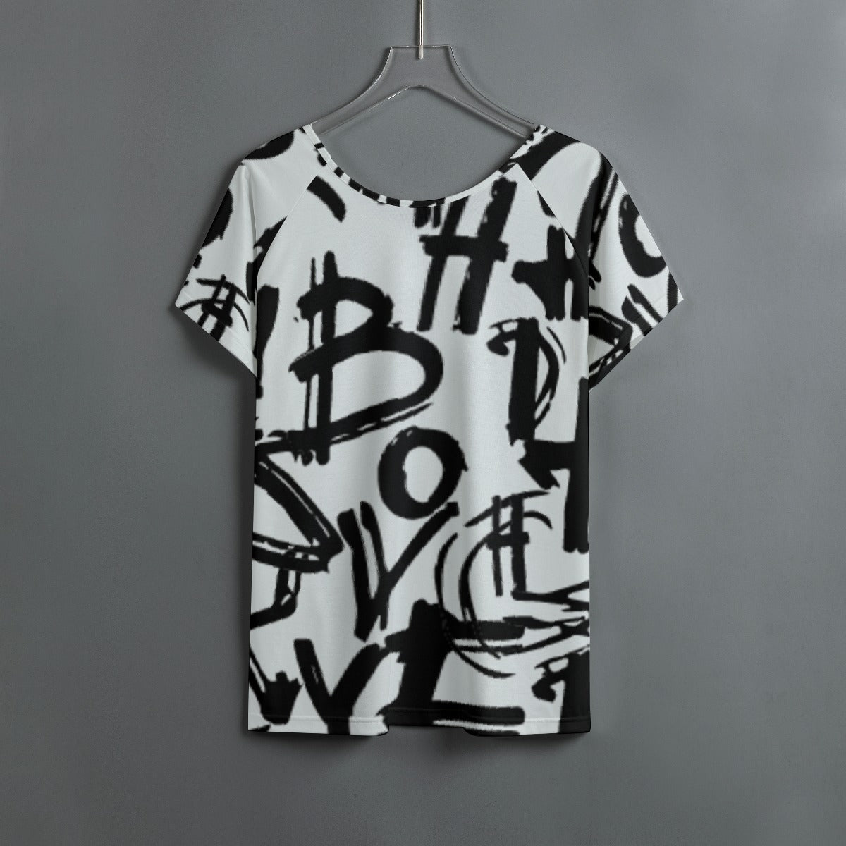 All-Over Print Women's Round Neck T-shirt With Raglan Sleeve