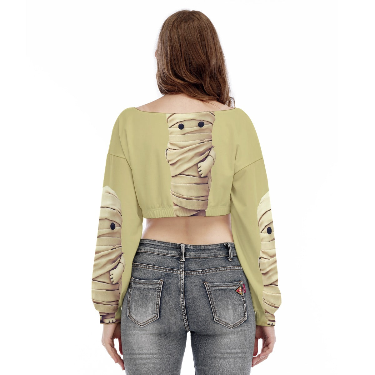 All-Over Print Women's V-neck Long Sleeve Cropped Sweatshirt