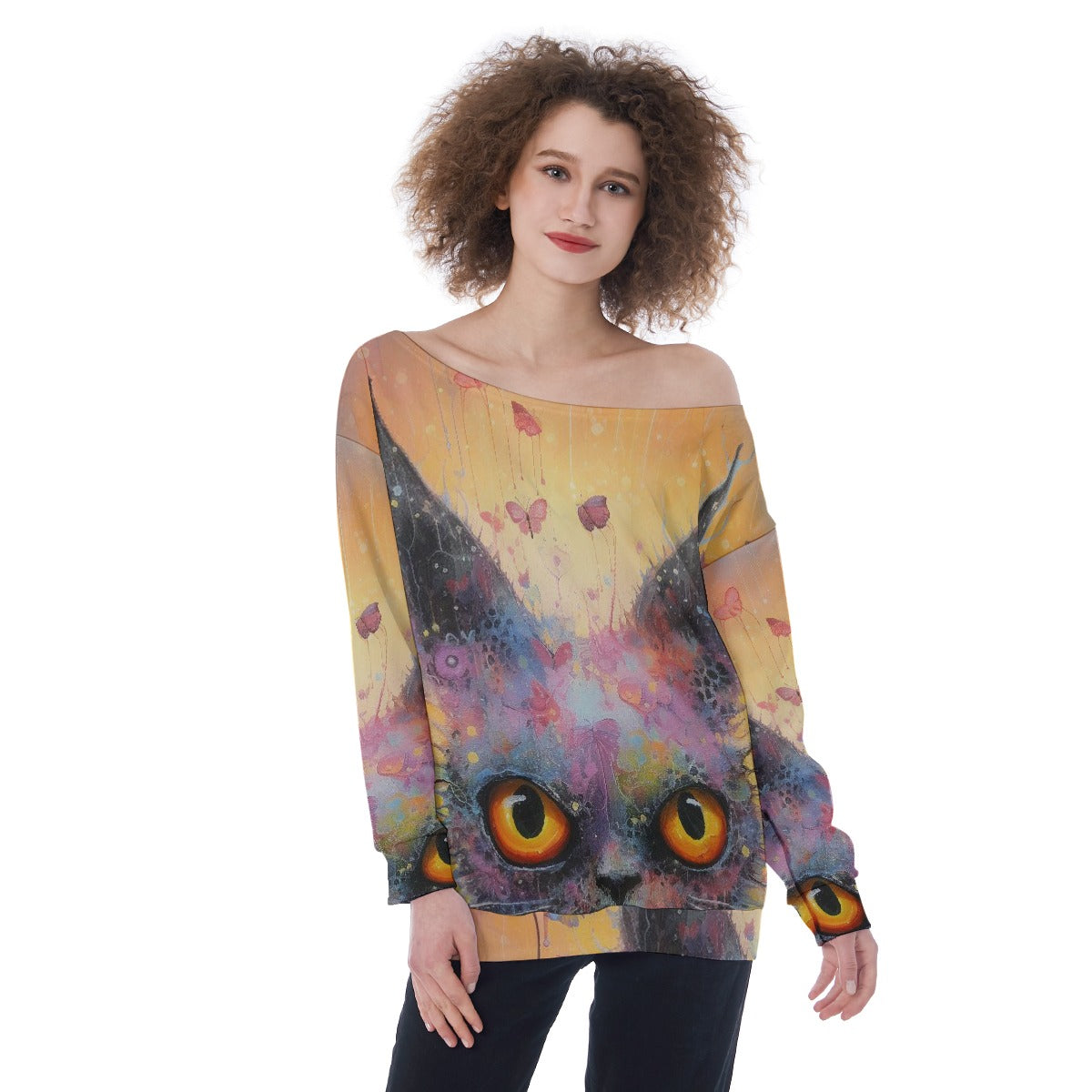 All-Over Print Oversized Women's Off-Shoulder Sweatshirt