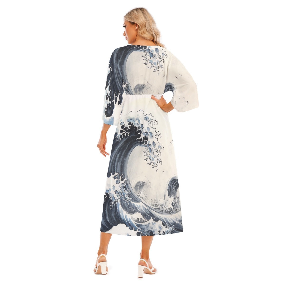 All-Over Print Women's Mid-Sleeve Long Dress