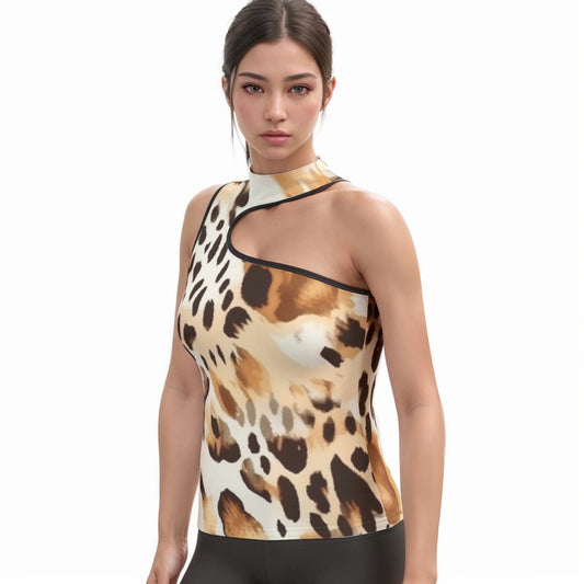 All-Over Print Women's Halter Sleeveless Asymmetrical Tank Top