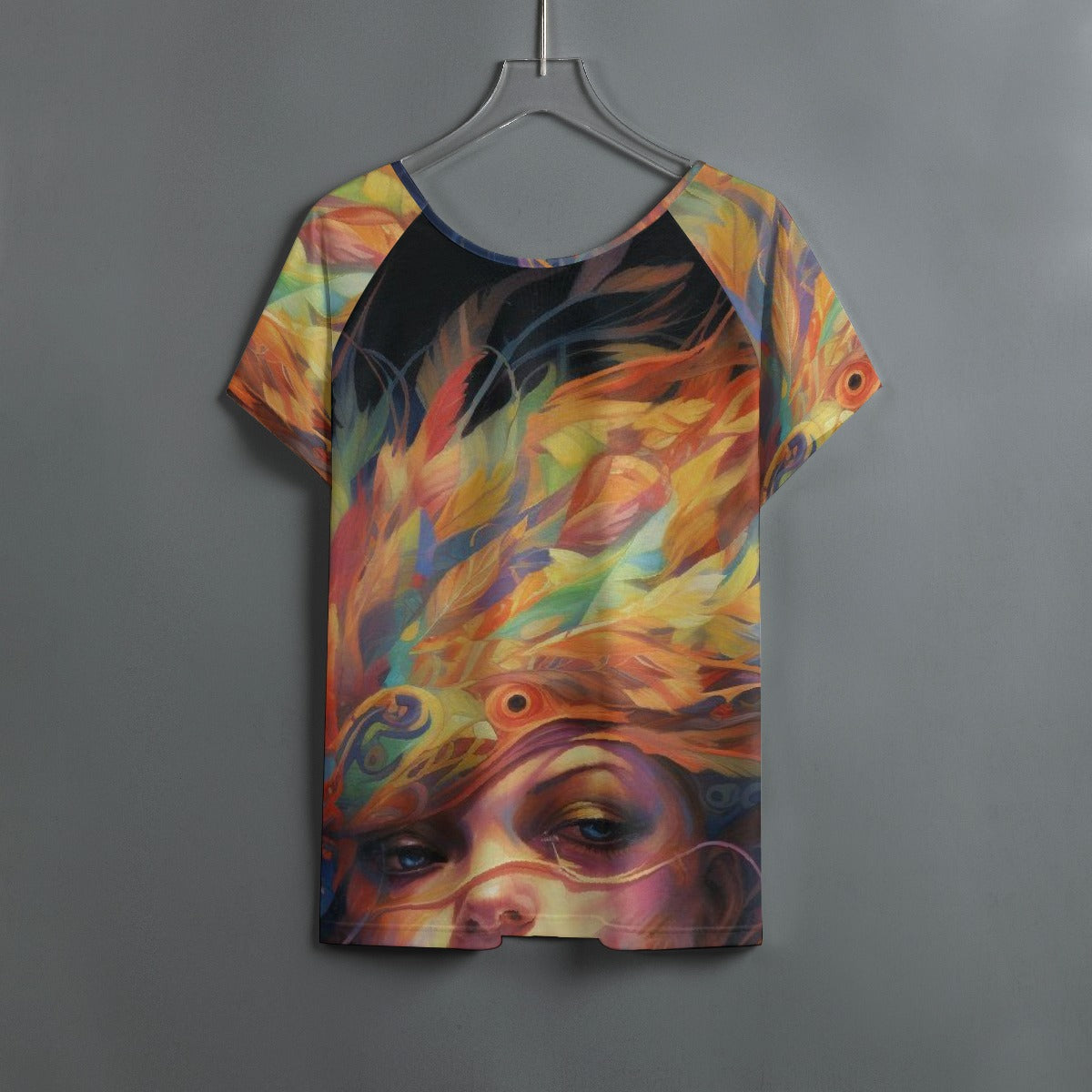 All-Over Print Women's Round Neck T-shirt With Raglan Sleeve