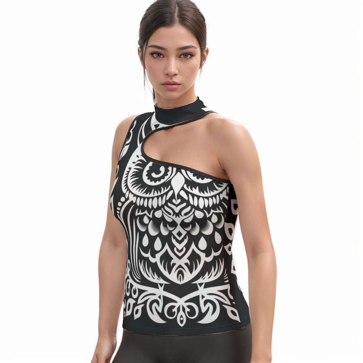 All-Over Print Women's Halter Sleeveless Asymmetrical Tank Top