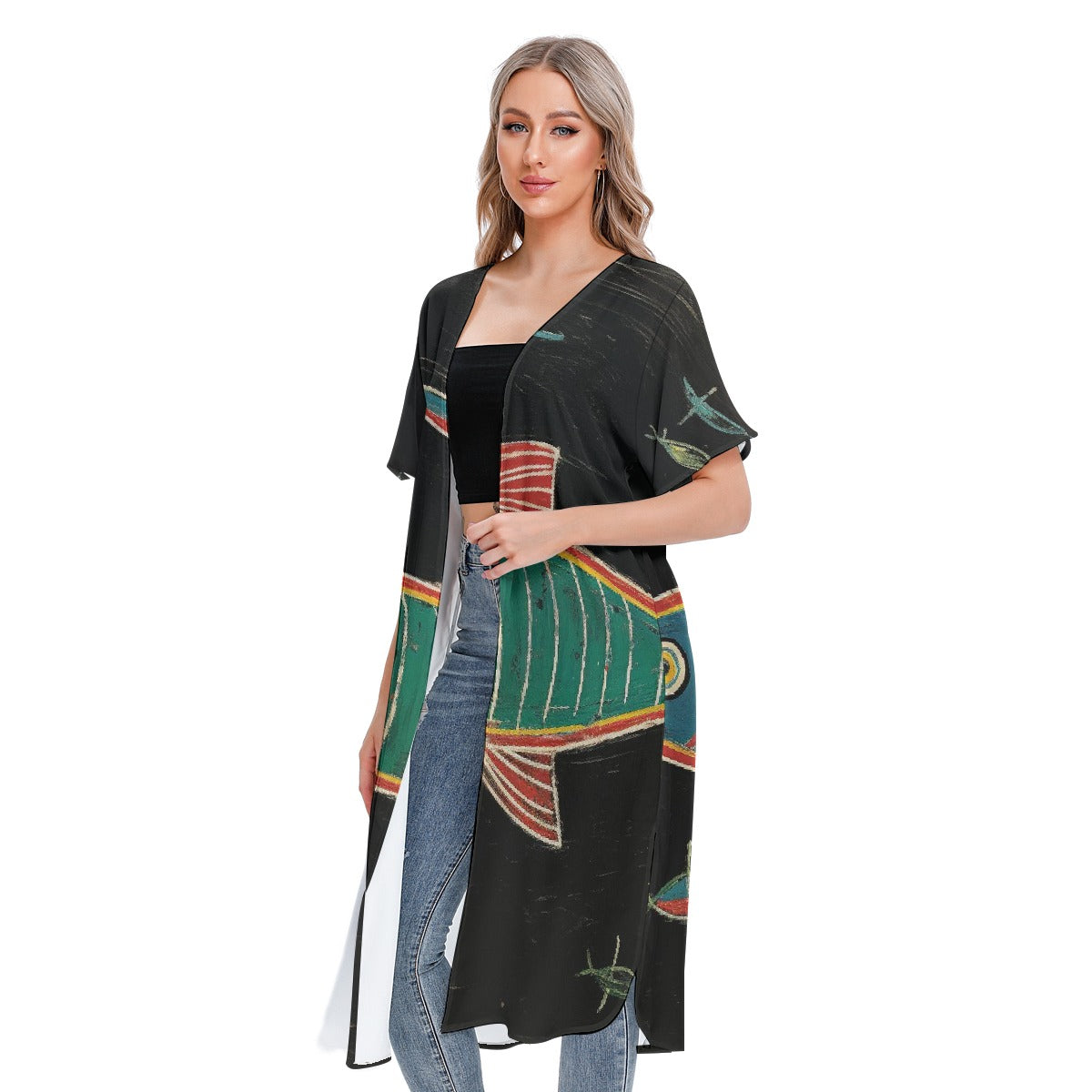 All-Over Print Women's Short Sleeve Cardigan