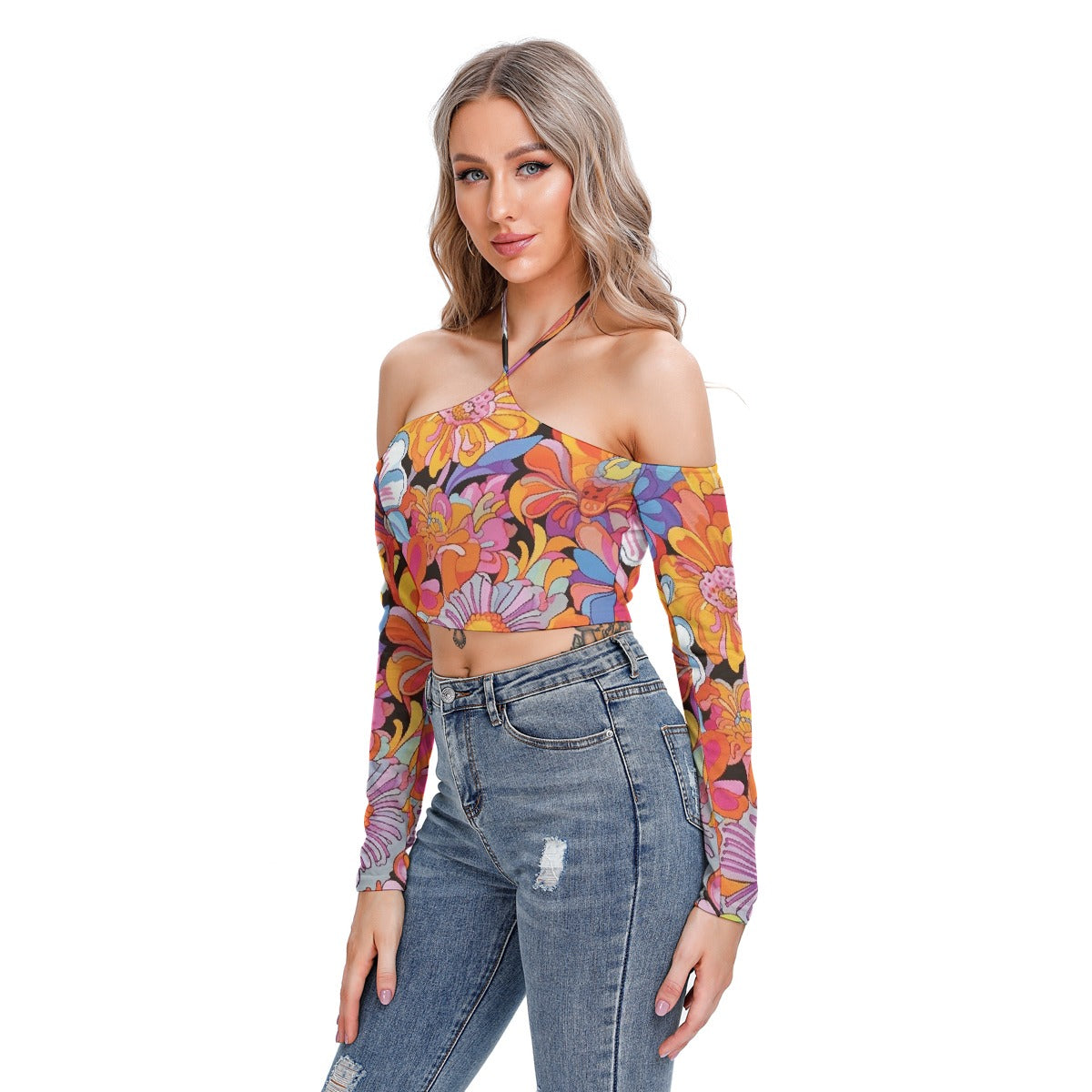 All-Over Print Women's Halter Lace-up Top