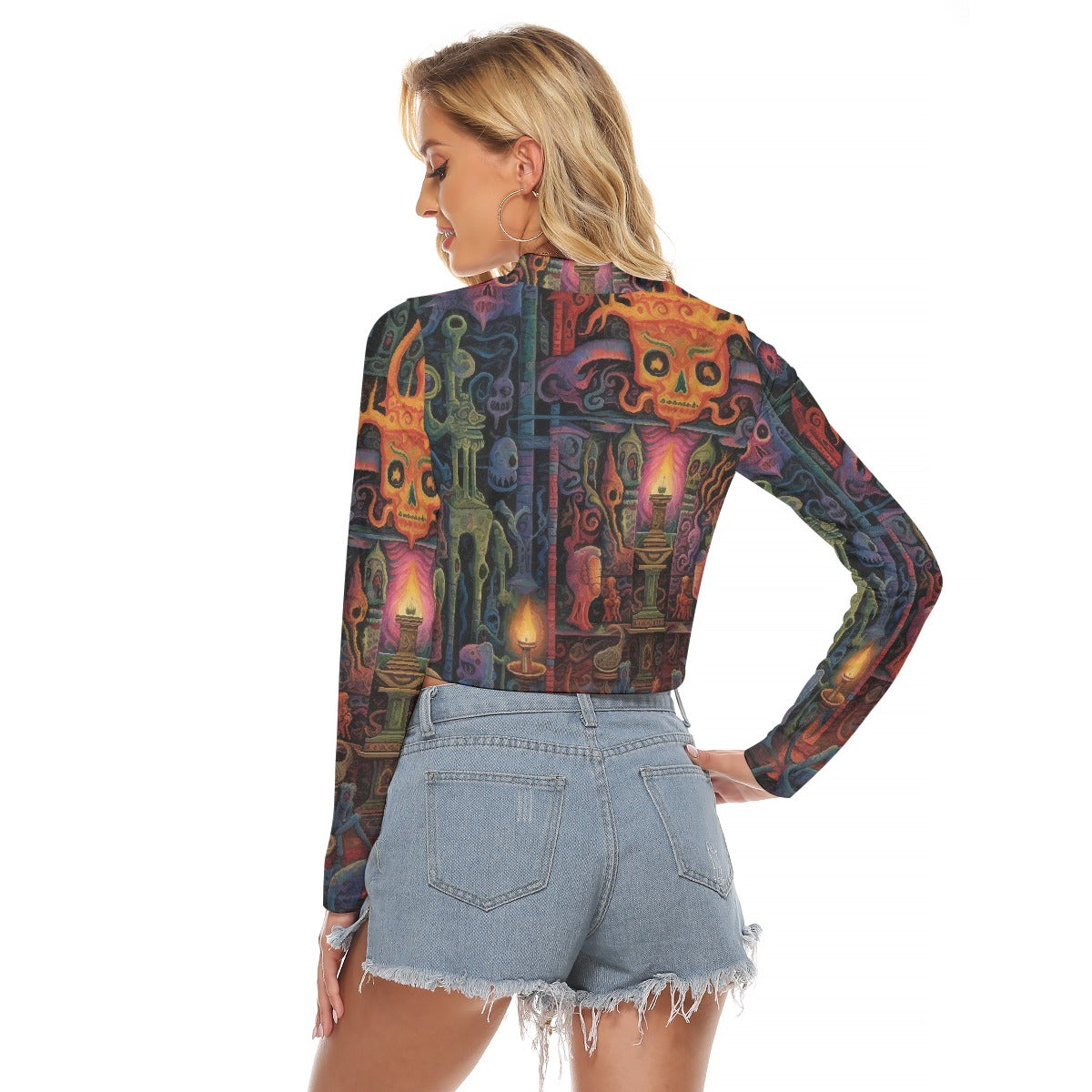 All-Over Print Women's Hollow Chest Keyhole Tight Crop Top