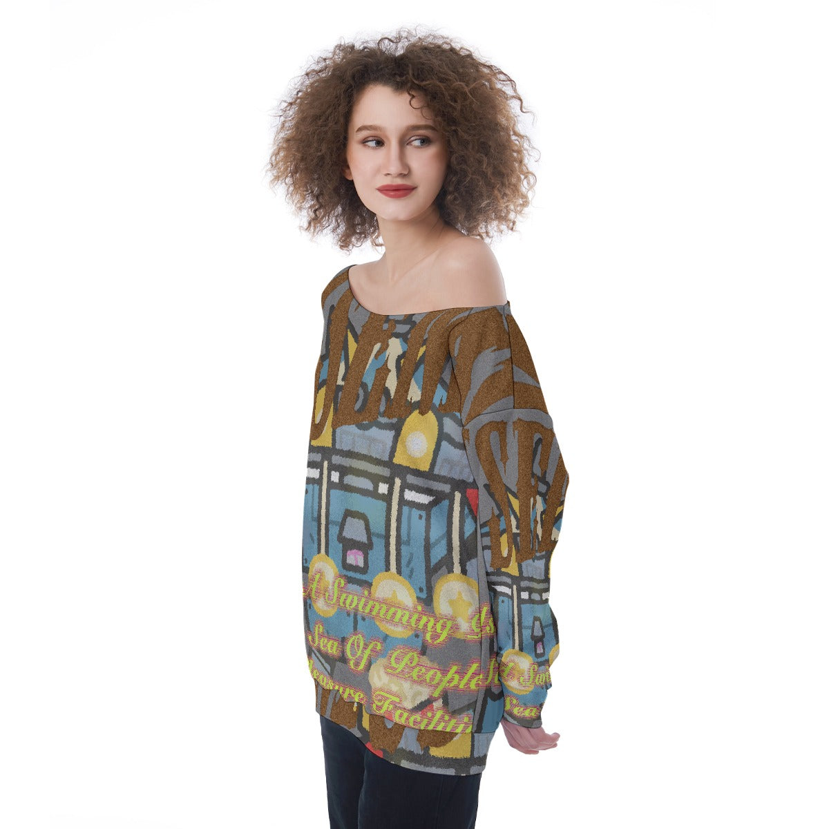 All-Over Print Oversized Women's Off-Shoulder Sweatshirt