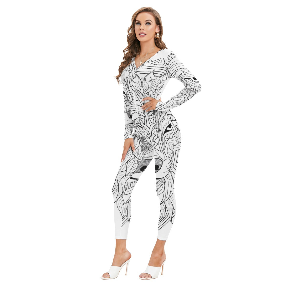 All-Over Print Women's Plunging Neck Jumpsuit