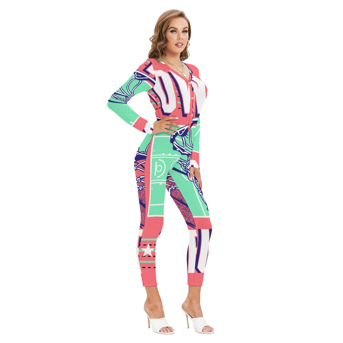 All-Over Print Women's Plunging Neck Jumpsuit