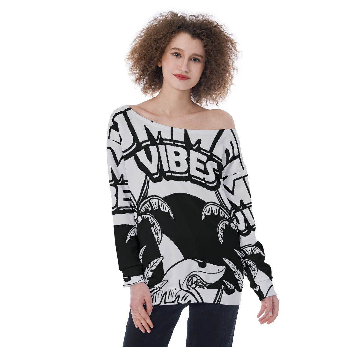 All-Over Print Oversized Women's Off-Shoulder Sweatshirt