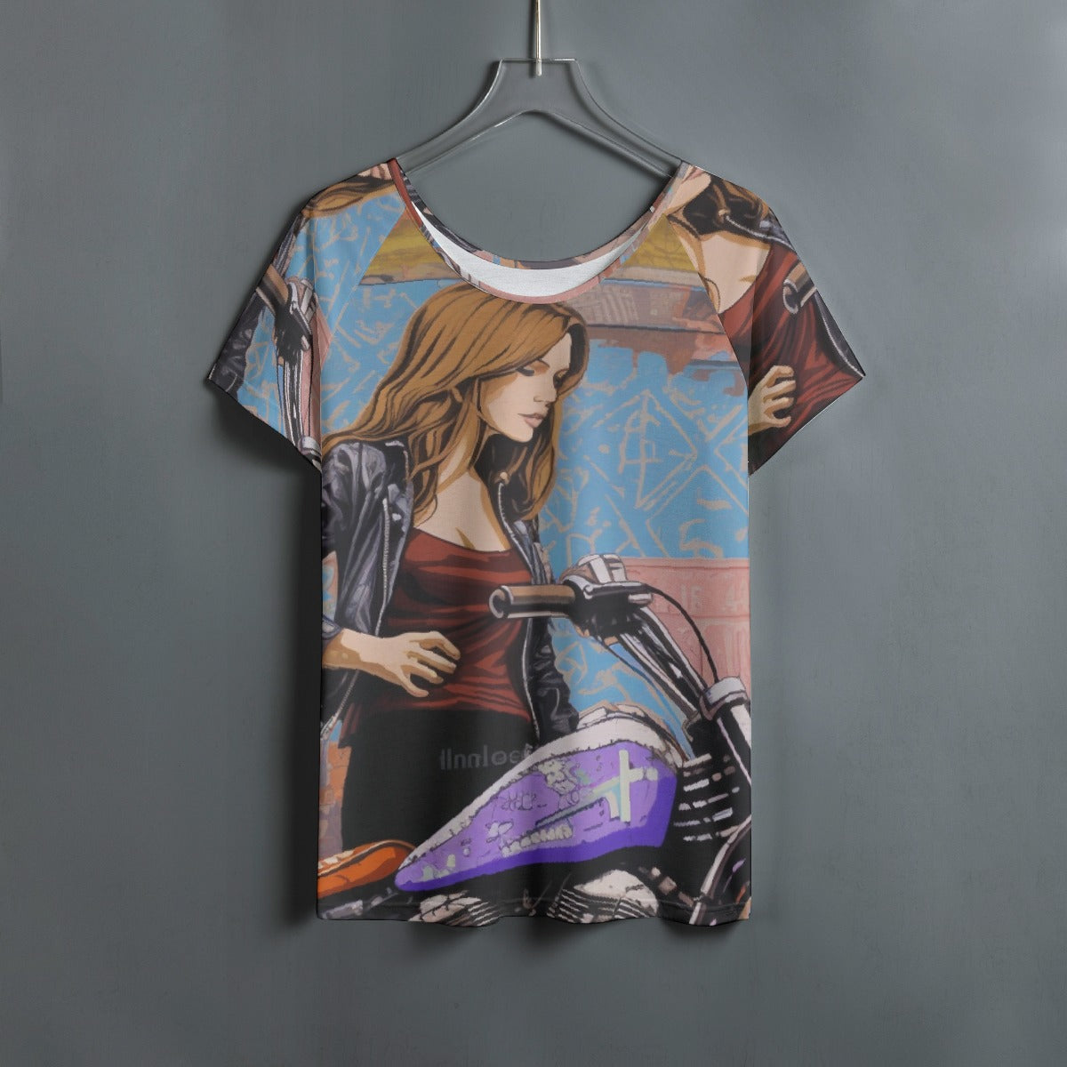 All-Over Print Women's Round Neck T-shirt With Raglan Sleeve