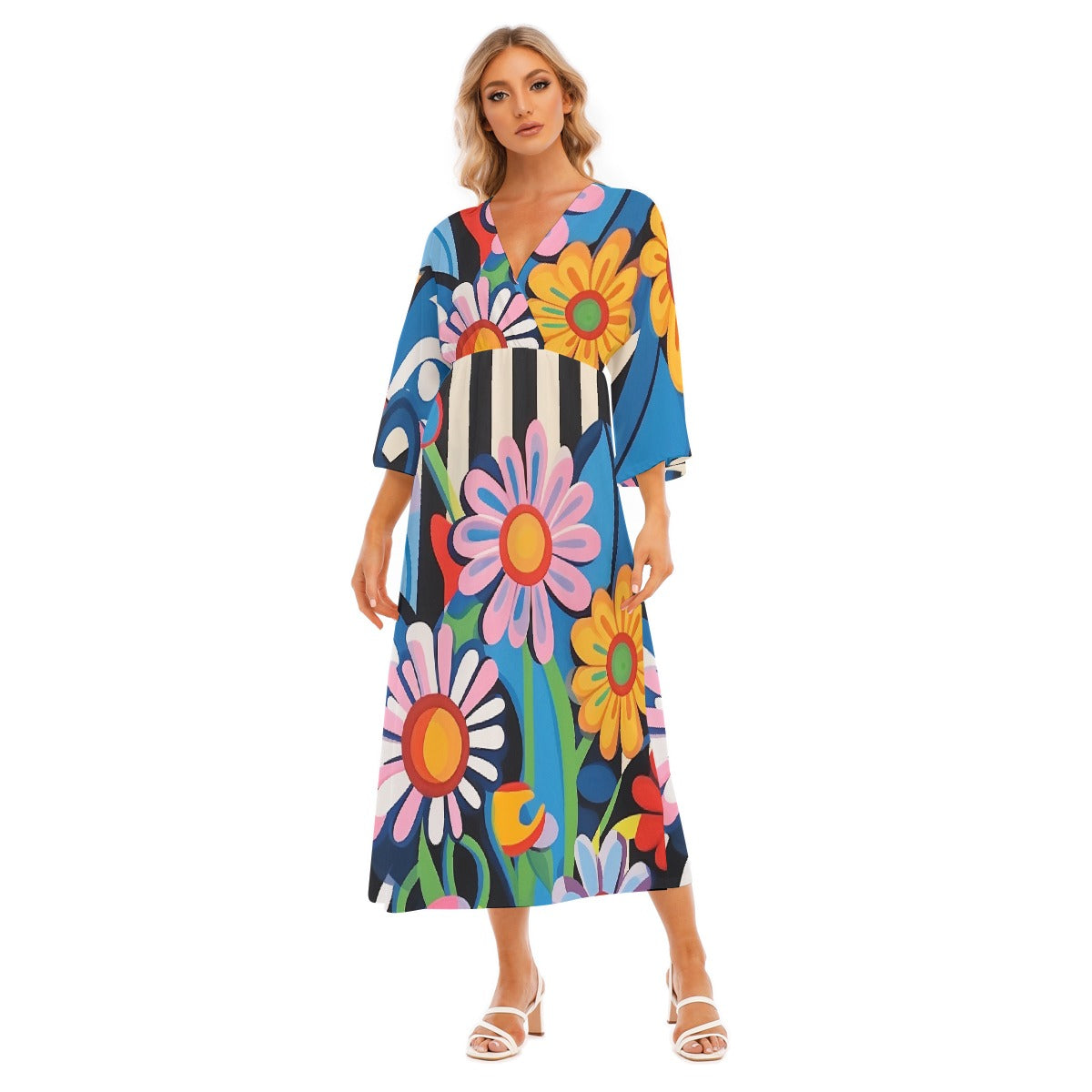 All-Over Print Women's Mid-Sleeve Long Dress