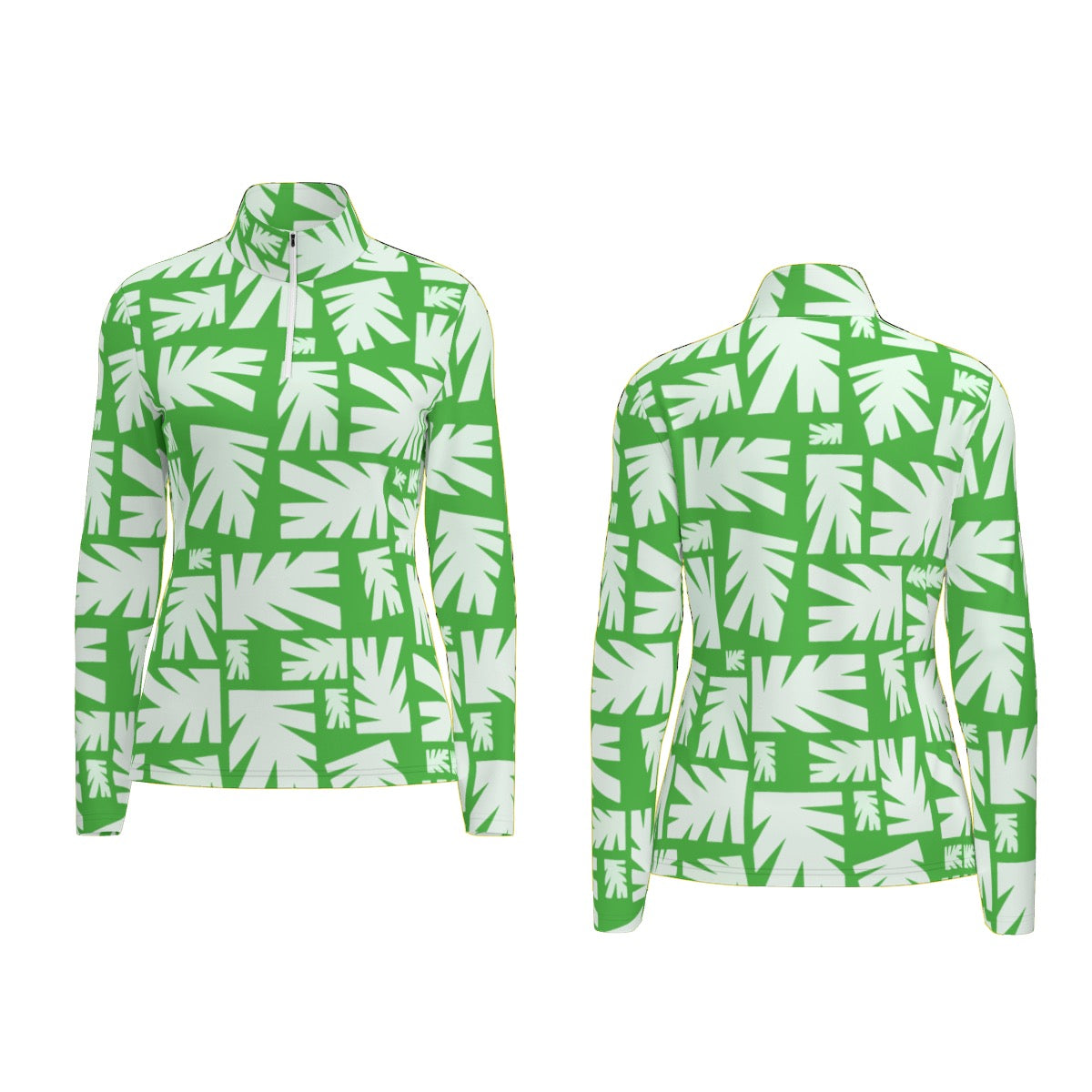 All-Over Print Women's Sports Collar Jersey With Long Sleeve