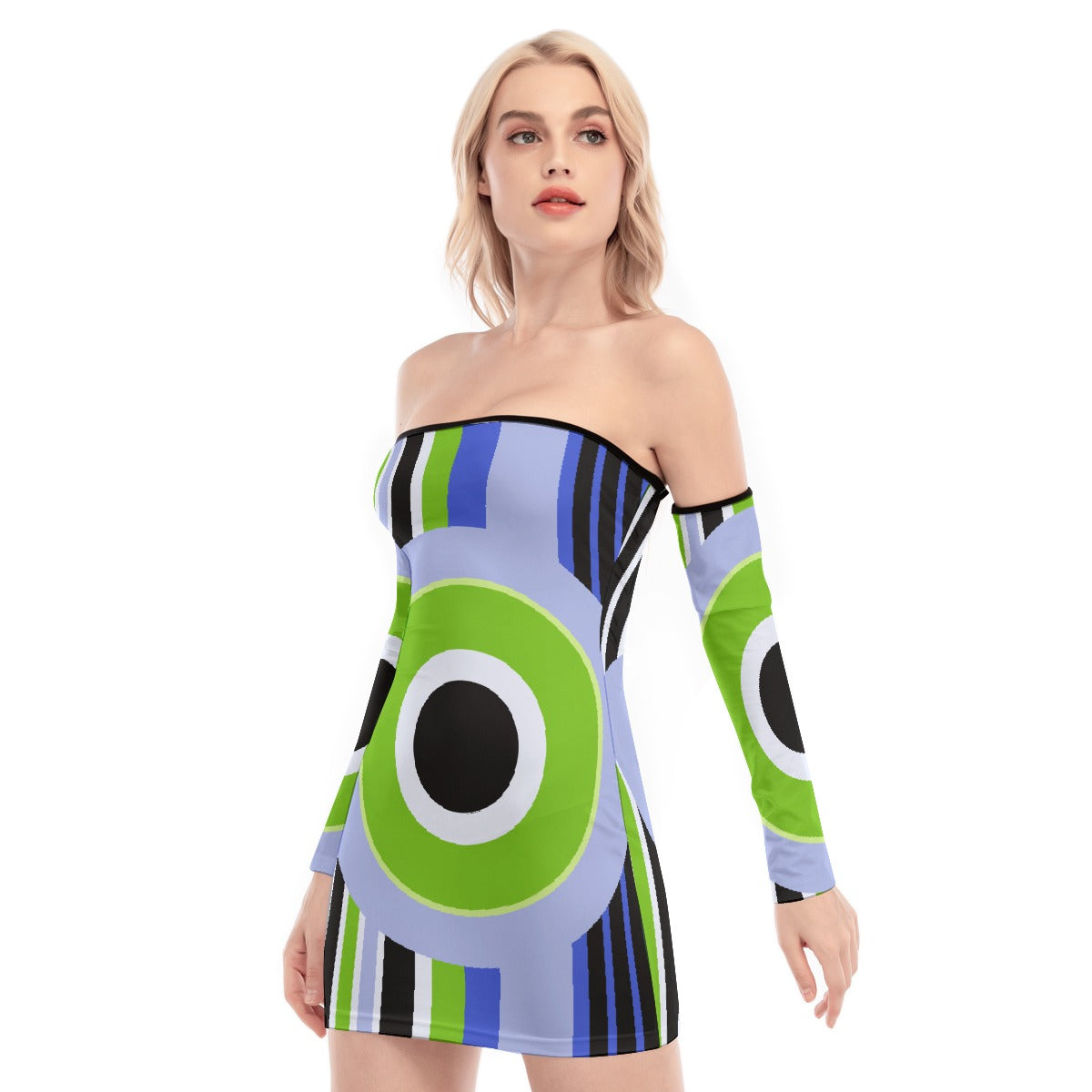 All-Over Print Women's Off-shoulder Back Lace-up Dress