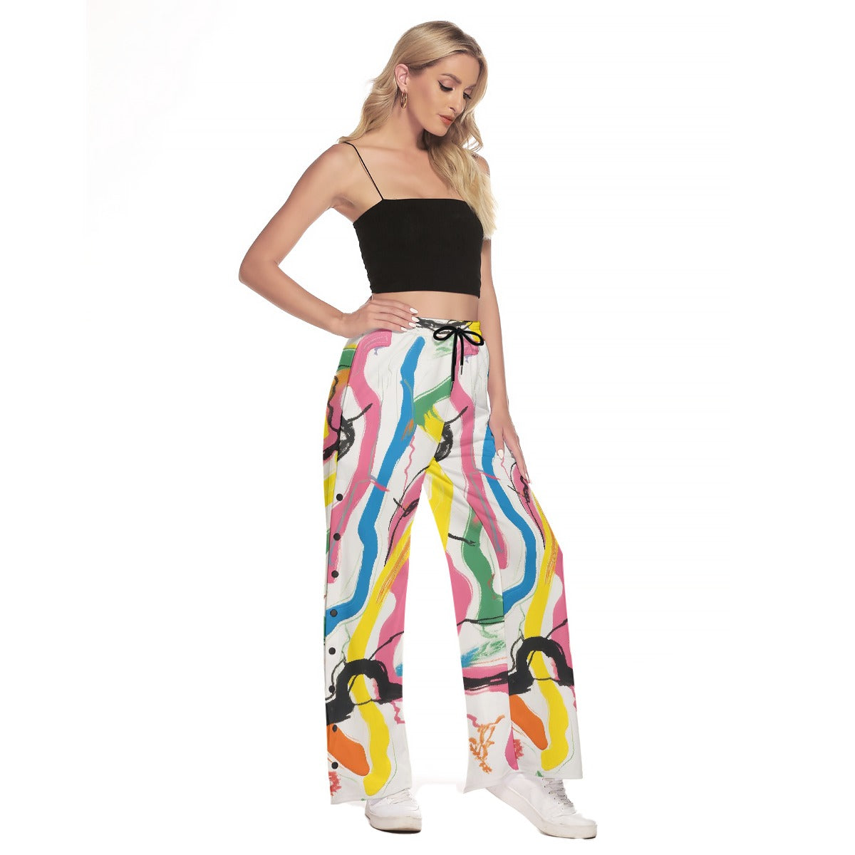 All-Over Print Women's Side Slit Snap Button Trousers