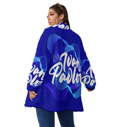 All-Over Print Unisex Borg Fleece Stand-up Collar Coat With Zipper Closure(Plus Size)
