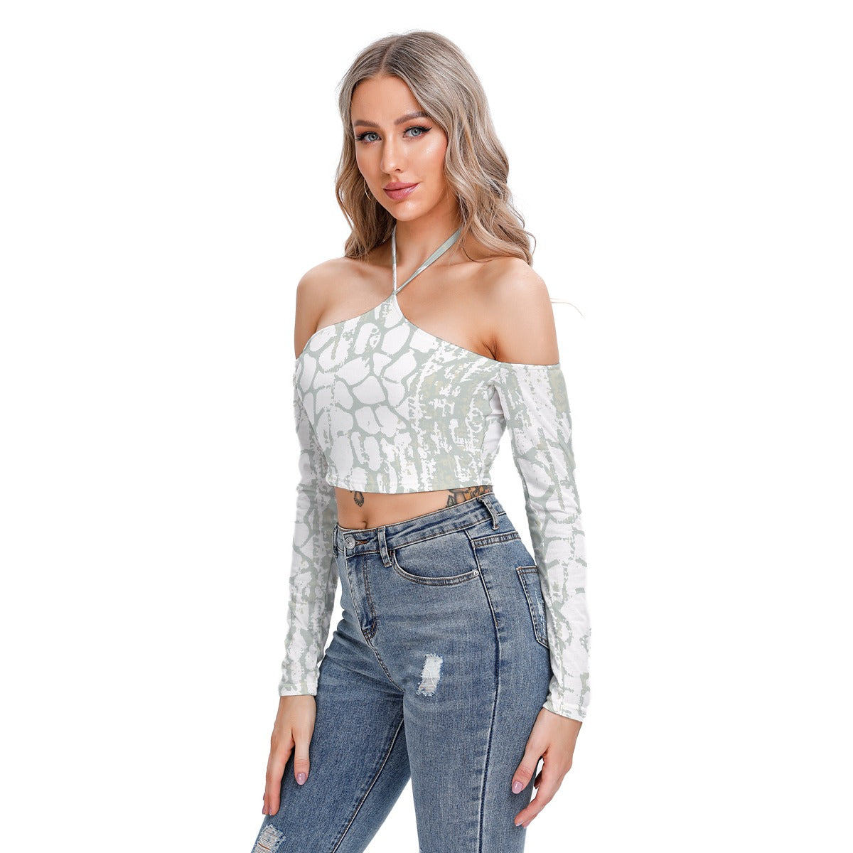All-Over Print Women's Halter Lace-up Top