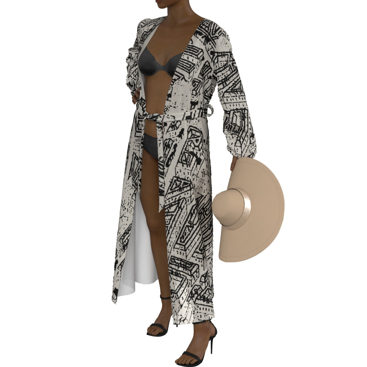 All-Over Print Women's Lace-up Chiffon Robe