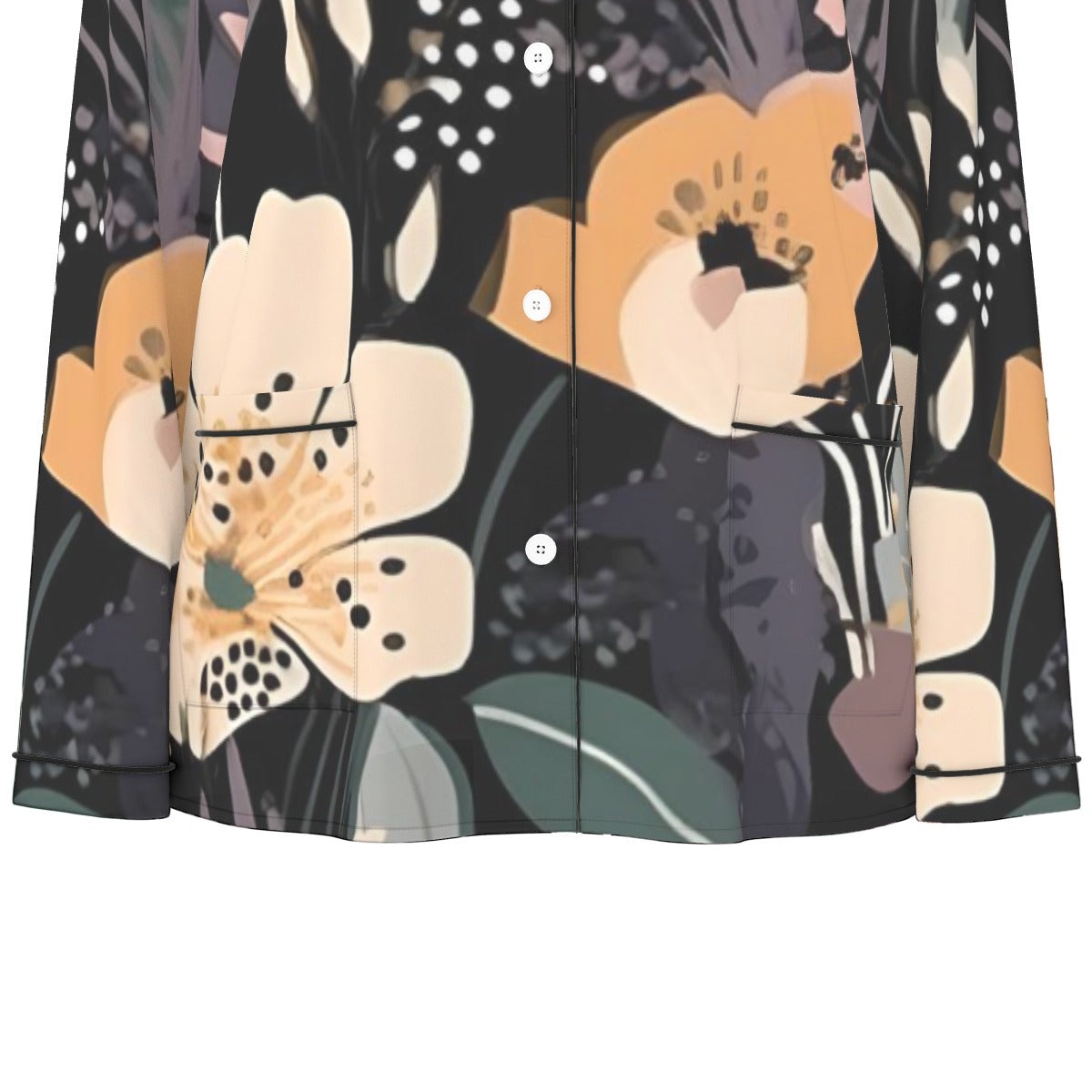 All-Over Print Women's Long Sleeve Pajama Set With Black Contrast Piping