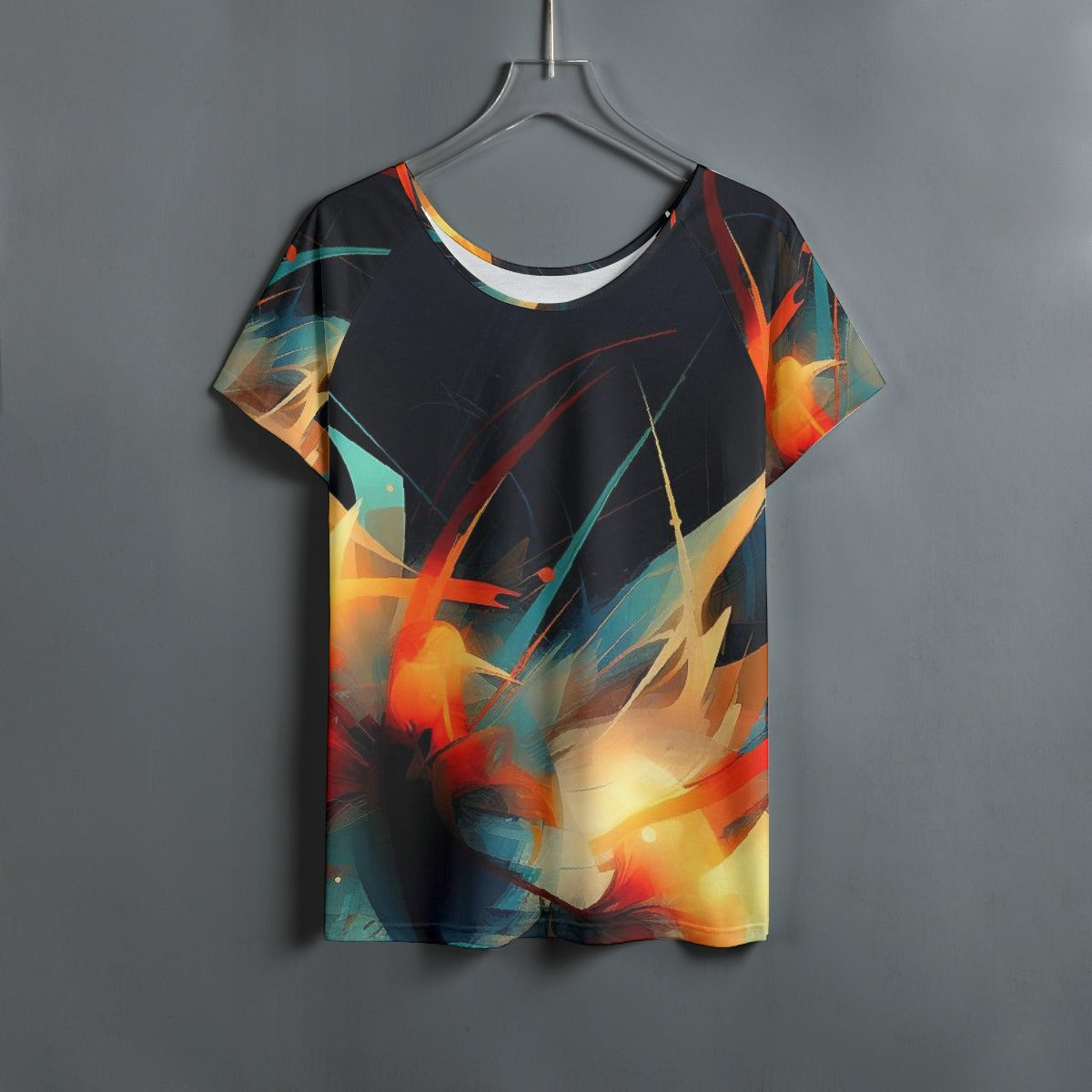 All-Over Print Women's Round Neck T-shirt With Raglan Sleeve