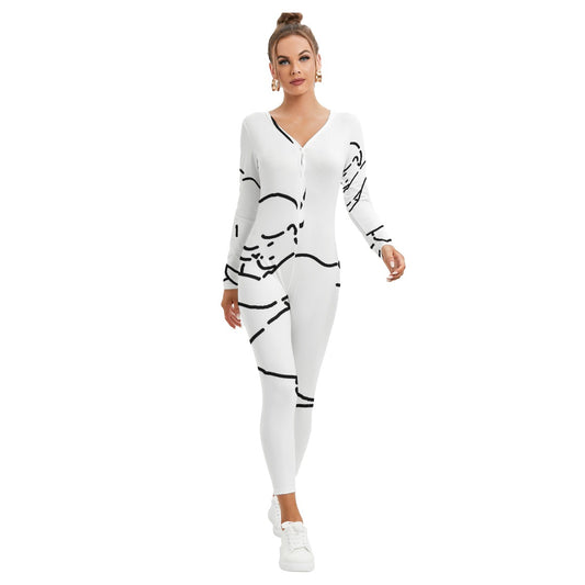 All-Over Print Women's Plunging Neck Jumpsuit