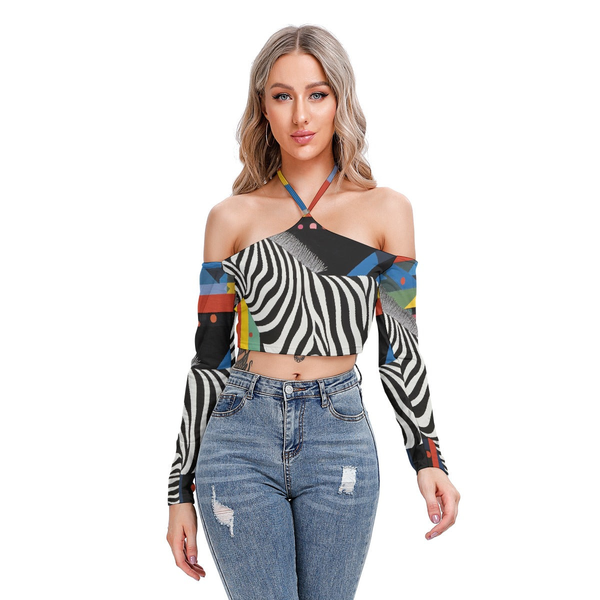 All-Over Print Women's Halter Lace-up Top