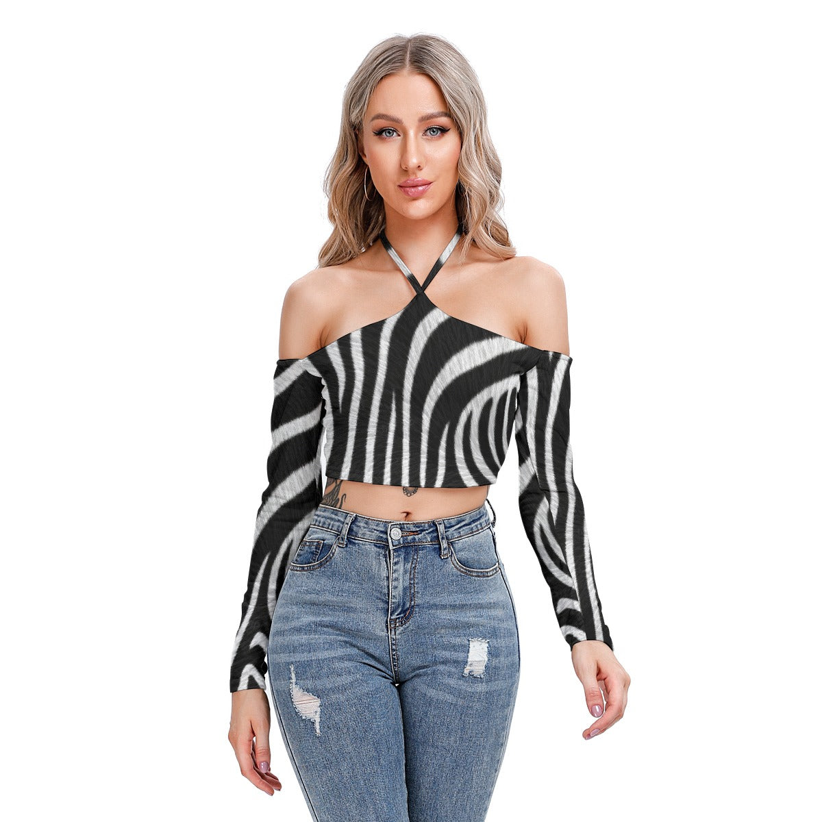 All-Over Print Women's Halter Lace-up Top
