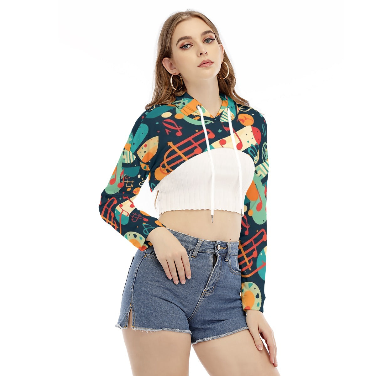 All-Over Print Women's Smock Short Hoodie With Long Sleeve