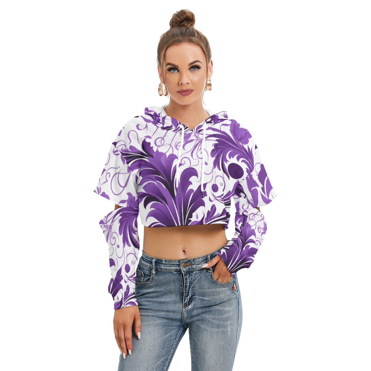All-Over Print Women's Heavy Fleece Hoodie With Hollow Out Sleeve