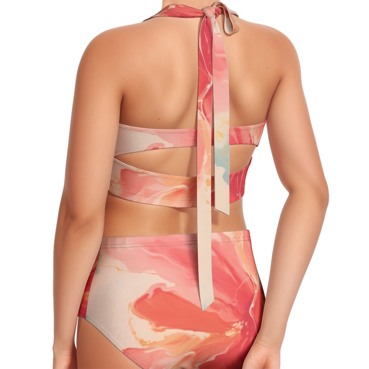 All-Over Print Women's Swimsuit Set With Halter