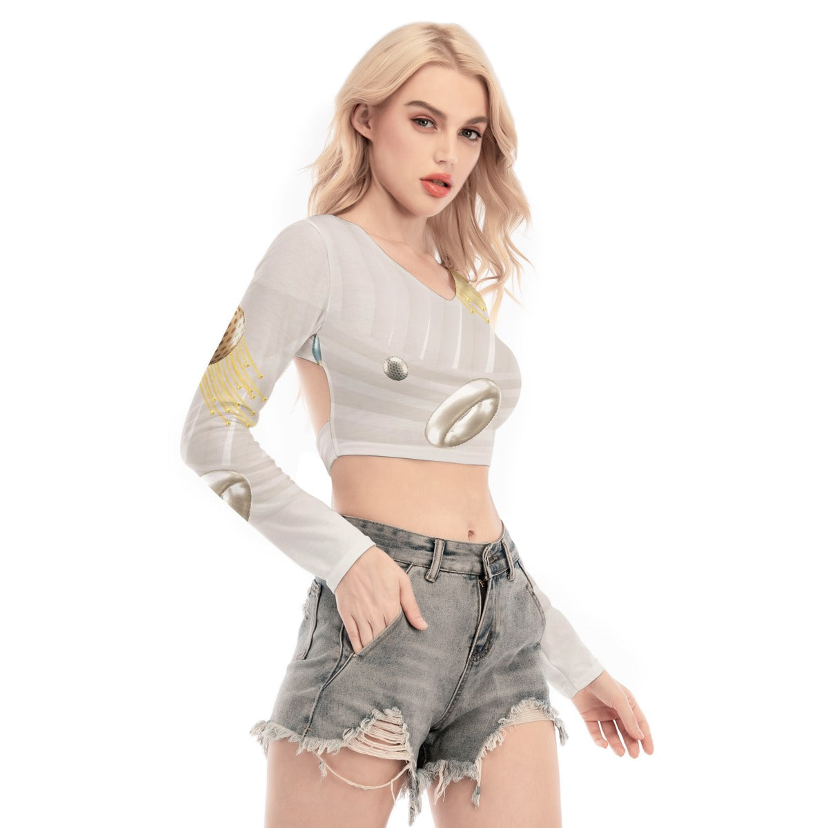 All-Over Print Women's Back Hollow T-shirt With Strap